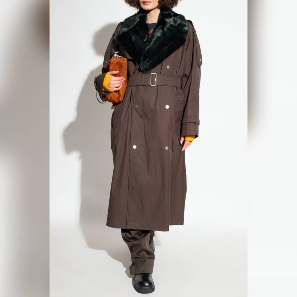 Burberry Kennington 'Otter' Cotton Fur-Trim Long Trench Coat